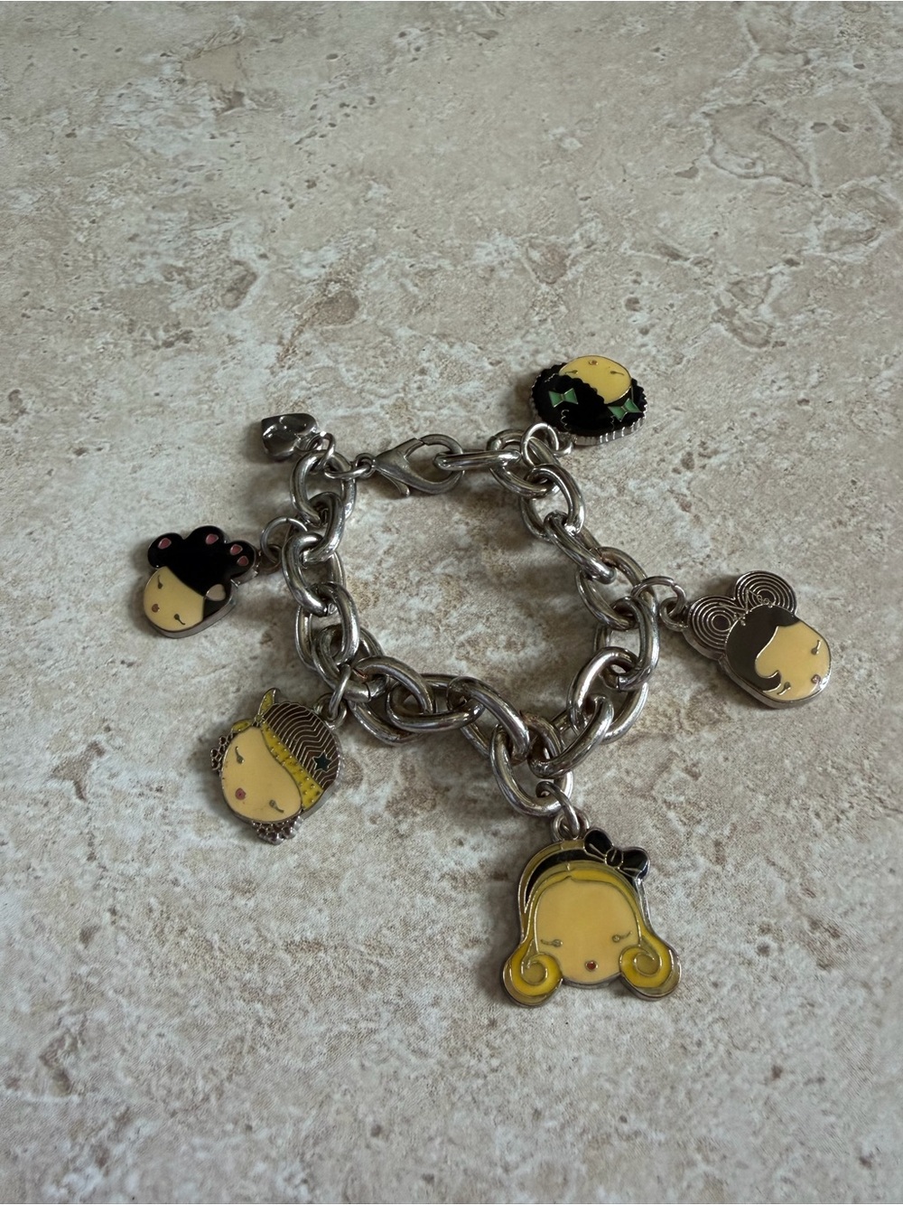 Harajuku Lovers Silver Chain Charm Bracelet Y2K Kawaii 2000s